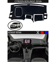 Citroen Berlingo 2018+ Modelleri Için Uygun Torpido Koruma Halısı Siyah Kenar Renk Siyah