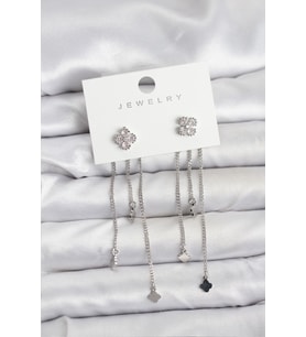 Pirinç Gümüş Renk Yonca Model Sallantılı Kadın Küpe - TJ-BKP11454