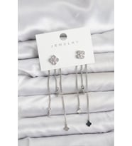 Pirinç Gümüş Renk Yonca Model Sallantılı Kadın Küpe - TJ-BKP11454