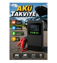 Şarjlı Araç Akü Takviye Cihazı Dijital Hava Kompresörü Powerbank LED Fenerli