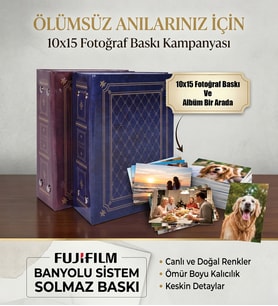 50 adet 10x15 Fotoğraf Baskı + 100 Adet Fotoğraf Kapasiteli Boş Albüm - FUJİFİLM Solmaz Baskı