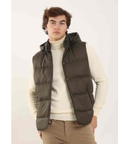 Kahverengi Erkek Regular Fit Düz Kapüşolu Yelek Mont