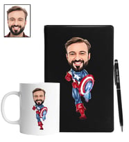 Kişiye Özel Süper Kahraman Tasarımlı Karikatür Siyah Defter Kalem Kupa Seti 73