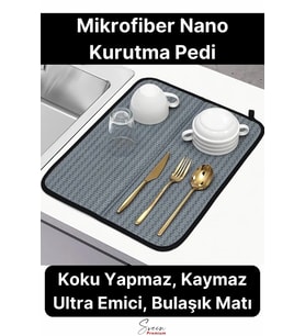 Tezgah Üstü Mikrofiber Bulaşık Matı Koku Yapmaz Kaymaz Ultra Emici Nano Kurutma Pedi Örtüsü 45x35 cm