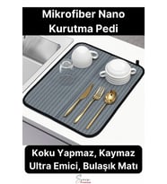 Tezgah Üstü Mikrofiber Bulaşık Matı Koku Yapmaz Kaymaz Ultra Emici Nano Kurutma Pedi Örtüsü 45x35 cm