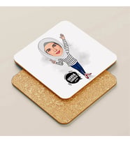 Kişiye Özel Tesettürlü Mutlu Kadın Karikatürlü Bardak Altlığı