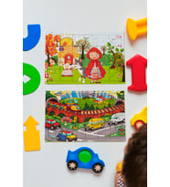 Okul Öncesi Başlangıç Yapboz Taşıtlar Ve Kırmızı Başlıklı Kız Ahşap Puzzle Set