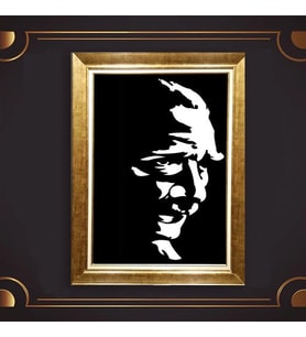 Altın Varaklı Çerçeveli Paspartulu Atatürk Tablo z4772 (Gold)