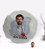 BK Gift Kişiye Özel İsimli Erkek Acil Tıp Teknisyeni Karikatürlü Yuvarlak Dekoratif Kırlent Yastık-1