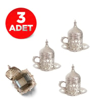 3 Adet Kahve Fincanı Gümüş Renk & Şekerlik