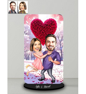 Kişiye Özel Sevgililer Günü Karikatür Ahşap Biblo Model 2-2