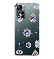 PrintiFy Xiaomi Redmi Note 11 Pro Plus ile Uyumlu 1mm Slim Fit Nazar Boncuğu 5 Baskılı Şeffaf  Kılıf