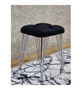 Kare Krom Kaplama Telli Ayaklı Tabure - Oturak - Bar Taburesi - Ayaklı Tabure Siyah Renk 48 x 33 Boyut/Ebat (Çok Renkli)