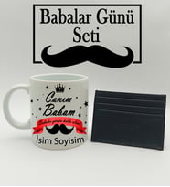 Babalar Gününe Özel Kişiye Özel Canım Babam Tasarımlı Kupa & Kartlık Hediye Seti