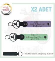 Yol Tutkunları İçin, İsim Plaka ve 0+ Kan Grubuna Kişiselleştirilmiş x2 Anahtarlık, Mor-Yeşil-Laci (Çok Renkli)