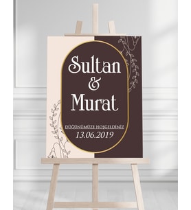 Söz Nişan Düğün İçin 50x70 Karşılama Panosu - Çiçek Tasarımlı 003