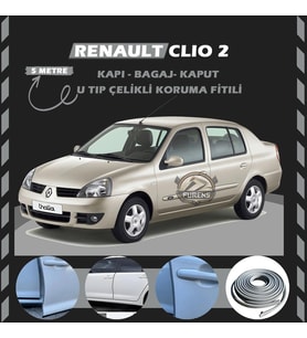 Renault Clio 2 Oto Araç Kapı Koruma Fitili 5metre Parlak Gri Renk