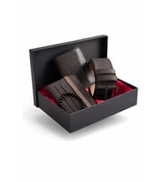 Premium Şık Tasarım Lüks Özel Seri Dikey Ekose Desenli Cüzdan Kemer Bileklik ve Kartlık Hediye Seti