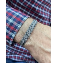 Gümüş Kazaziye El Örgüsü Geniş Bileklik BIL2009 : Gümüş-Siyah - 19 cm : Siyah - 21 cm : Gümüş-Siyah - 18 cm (Siyah)