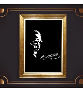 Altın Varaklı Çerçeveli Paspartulu Atatürk Tablo z4673 (Gold)