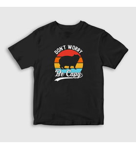 Presmono Unisex Çocuk Siyah Don't Worry Be Capy Capybara T-Shirt 489848tt