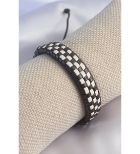Kahverengi Beyaz Dama Model İpli Erkek Bileklik