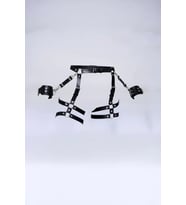 pilelistore Siyah Tanga - Külot Çoklu Kemerli Metal Detaylı Bilek Kelepçeli Jartiyer - Brf1022 (Taba)