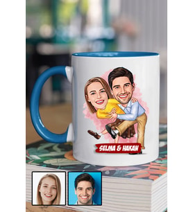 Sevgililere Komik Hediye Dans Eden Çiftler Karikatürlü Mavi Kupa Bardak