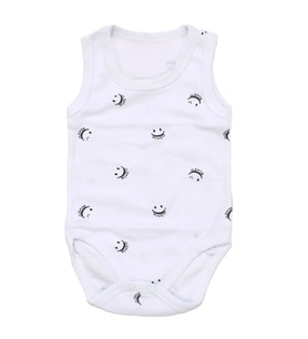 Unisex Beyaz Gülücük Baskılı Askılı Zıbın