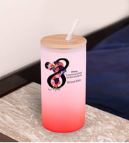 BK Gift Kadınlar Gününe Özel İsimli Kırmızı Renk Pipetli Buzlu Cam Bardak 600ml - 3, 8 Mart Kadınlar Günü