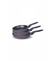 FMS D3000 Döküm Granit 3 Parça Tava Seti Siyah (20-24-28 cm) (Bej)
