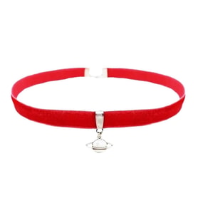 Kırmızı Kadife Kadın Satürn Choker Kolye