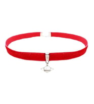 Kırmızı Kadife Kadın Satürn Choker Kolye