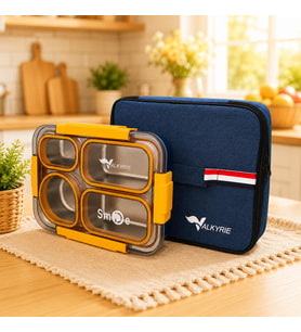 Valkyrie 304 Paslanmaz Çelik 4 Bölmeli Sarı Lunch Box Termal Çantalı – Sızdırmaz Beslenme Kabı, Çatal Kaşık Dahil