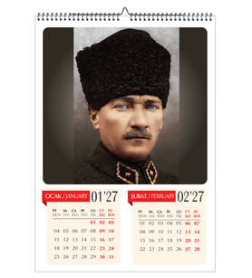 2027 ATATÜRK DUVAR TAKVİMİ ÜSTTEN SPİRALLİ VE ASKILI FOTOĞRAF KAĞIDINA BASKILI-A3 EBAT