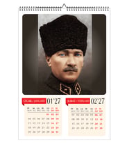 2027 ATATÜRK DUVAR TAKVİMİ ÜSTTEN SPİRALLİ VE ASKILI FOTOĞRAF KAĞIDINA BASKILI-A3 EBAT