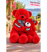2’li Kişiye Özel İsimli Anneli ve Yavrulu Peluş Ayı Seti – 80 cm Büyük Peluş Ayı ve 50 cm Küçük Peluş Ayıcık