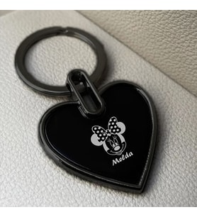 Kişiye Özel İsimli Çelik Anahtarlık Mickey Mouse Baskılı (Siyah)