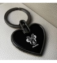 Kişiye Özel İsimli Çelik Anahtarlık Mickey Mouse Baskılı (Siyah)