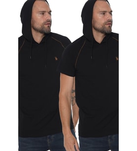 Dewberry Erkek Pamuklu Kapüşonlu Tişört 2'li Set Siyah-Siyah T8570 Günlük Giyim, T-Shirt, Hafta Sonu Kombini