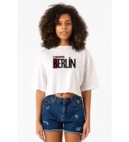 La Casa De Papel Berlin Beyaz Kırçıllı Kadın Crop Tshirt