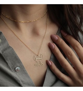 Kişiye Özel 925 Ayar Gümüş Stitch Figürlü İsim Kolye (Gold)