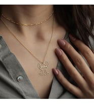Kişiye Özel 925 Ayar Gümüş Stitch Figürlü İsim Kolye (Gold)