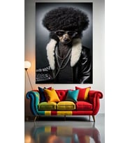 AFRO MÜZİSYEN KÖPEK V1 Ev Duvar Salon Güzellik Salonu Ofis Dükkan Dekarasyon Kanvas Tablo (Çok Renkli)