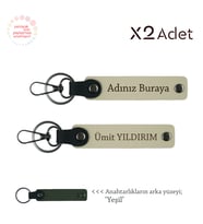 Komşuya Yılbaşı Jest, İsim Yazılı 2’li Anahtarlık Seti, Sütlü Kahve-Yeşil
