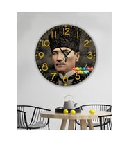 Ahşap Atatürk temalı RETRO TASARIM Dekoratif duvar Saati dijital uv baskı (Çok Renkli)