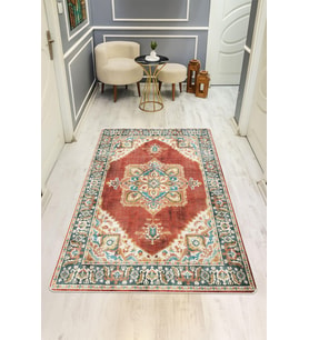 Parlak Kadife Kumaş VINTAGE Dijital Baskı Dot Kaymaz Tabanlı Halı H0827