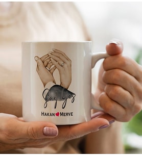 BK Gift Kişiye Özel Sevgili El Ele Tasarımlı Beyaz Kupa Bardak-4, Sevgililer Günü, Sevgiliye Hediye