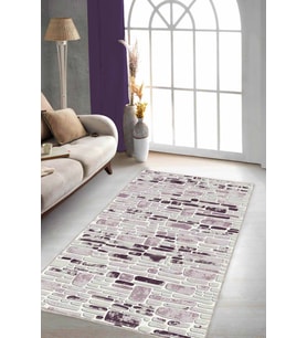 Mürdüm Taş Desenli Kaymaz Tabanlı Dekoratif Halı RO05 - 100 x 160 cm