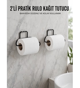 Mey İthalat® 2 Adet Siyah Yapışkanlı Kağıtlık Duvar Tipi Tuvalet Kağıdı ve Rulo Tutucu